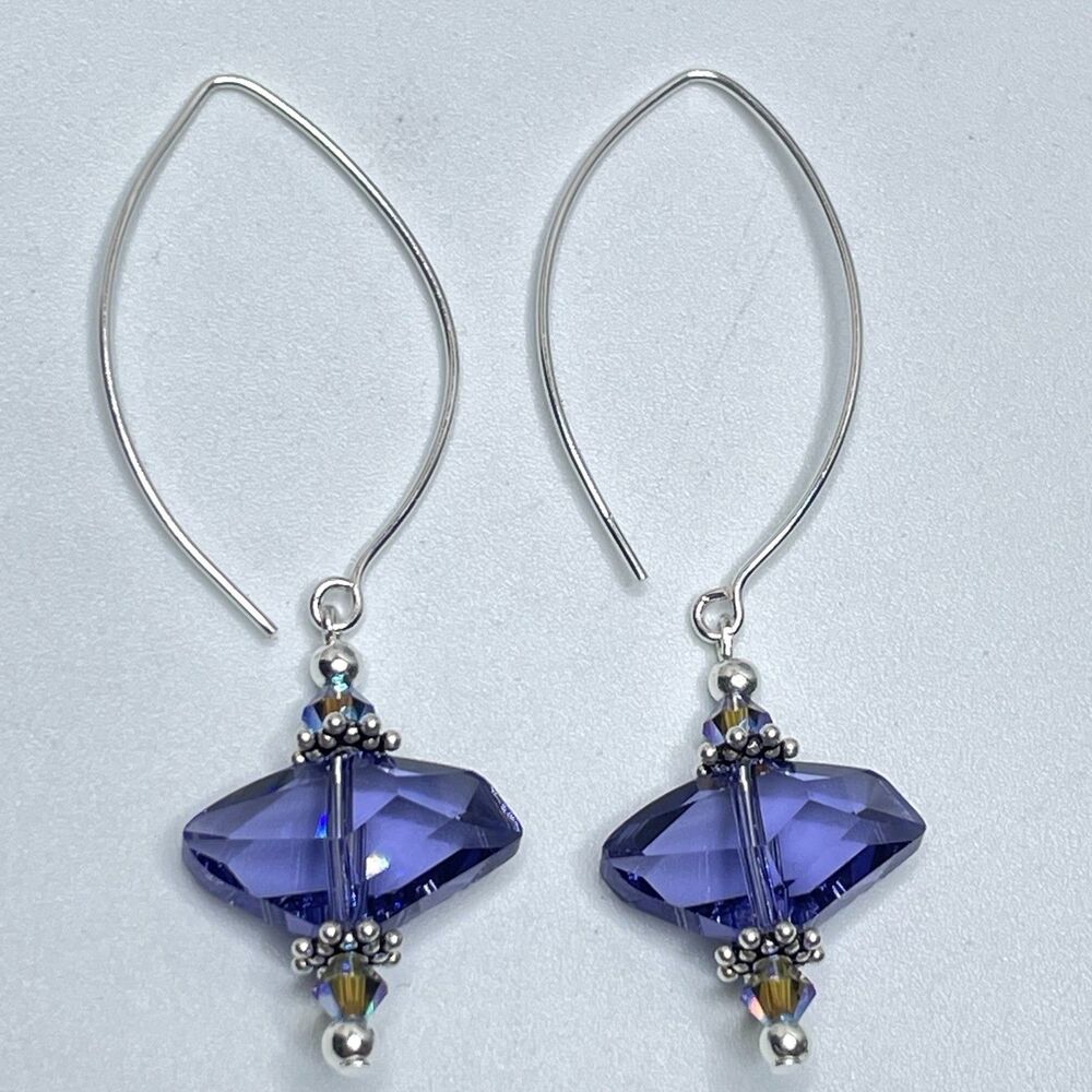 Swarovski Crystal Elements Sterling Artisan Made With Purple AB Beaded Earrings